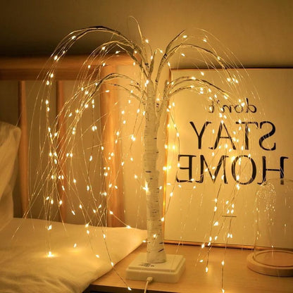 Elegant 50cm tall LED willow lamp with 7 modes - for living room and bedroom - Dual Power (USB and battery), warm white ambient light, Design - white - Image 9
