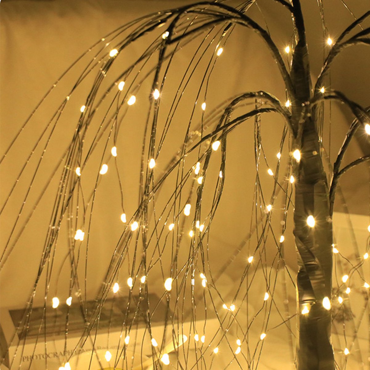Elegant 50cm tall LED willow lamp with 7 modes - for living room and bedroom - Dual Power (USB and battery), warm white ambient light, energy-saving and versatile design - black - Image 3