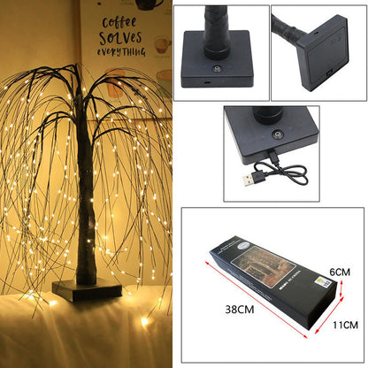 Elegant 50cm tall LED willow lamp with 7 modes - for living room and bedroom - Dual Power (USB and battery), warm white ambient light, energy-saving and versatile design - black - Image 4