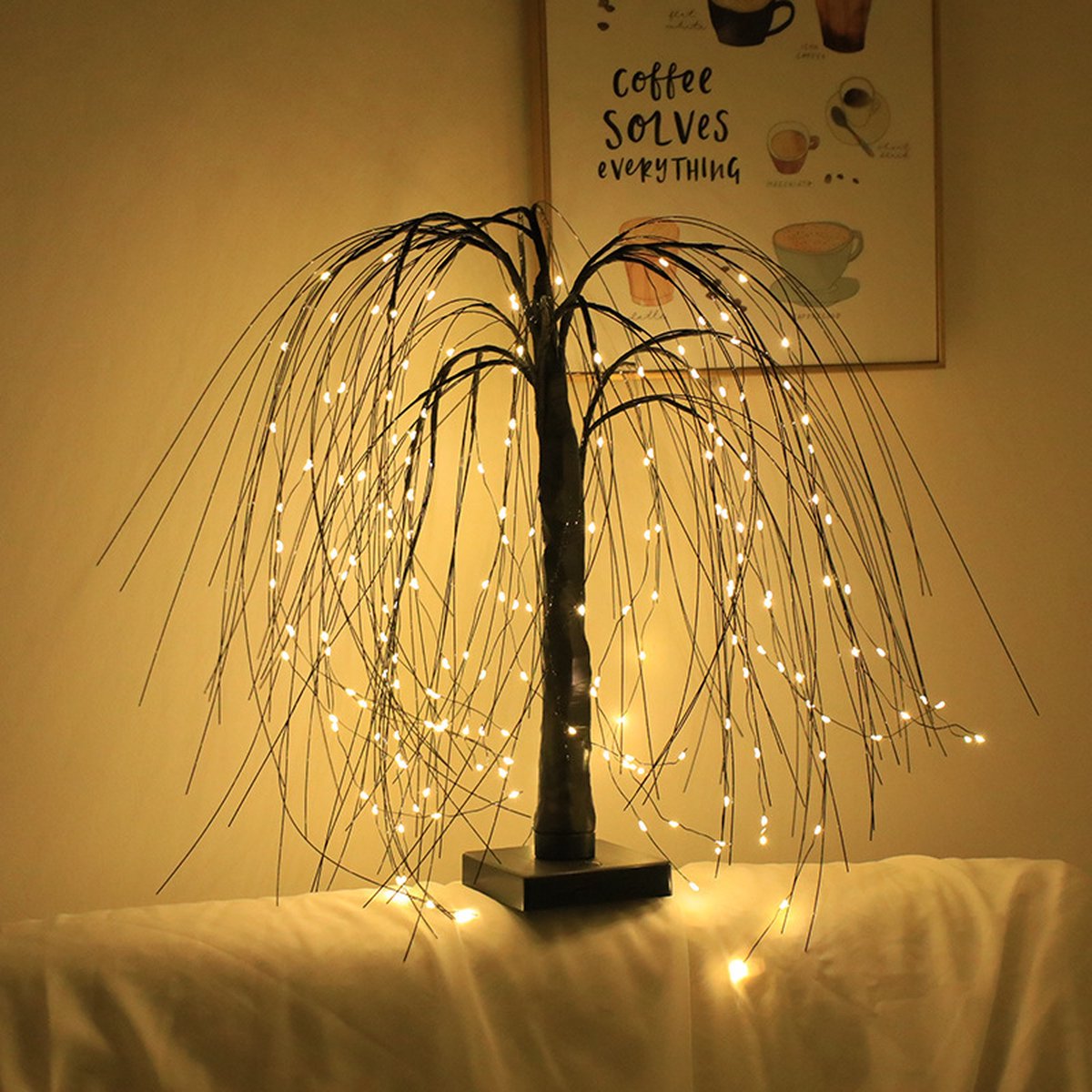 Elegant 50cm tall LED willow lamp with 7 modes - for living room and bedroom - Dual Power (USB and battery), warm white ambient light, energy-saving and versatile design - black - Image 5