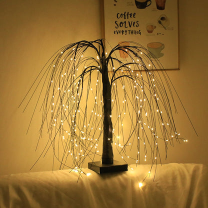 Elegant 50cm tall LED willow lamp with 7 modes - for living room and bedroom - Dual Power (USB and battery), warm white ambient light, energy-saving and versatile design - black - Image 5
