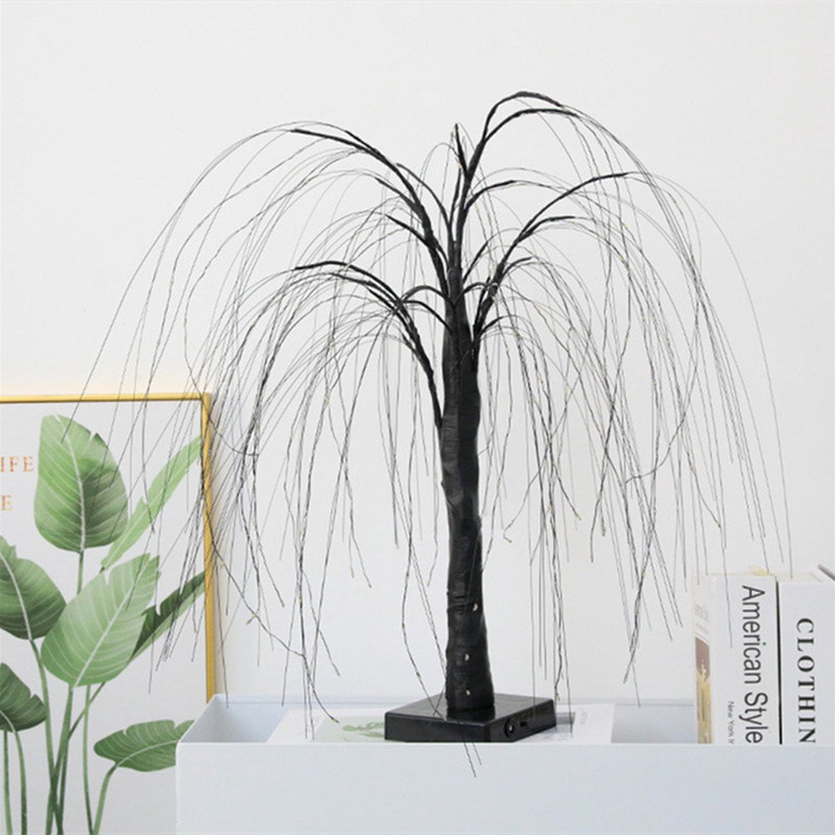 Elegant 50cm tall LED willow lamp with 7 modes - for living room and bedroom - Dual Power (USB and battery), warm white ambient light, energy-saving and versatile design - black - Image 6