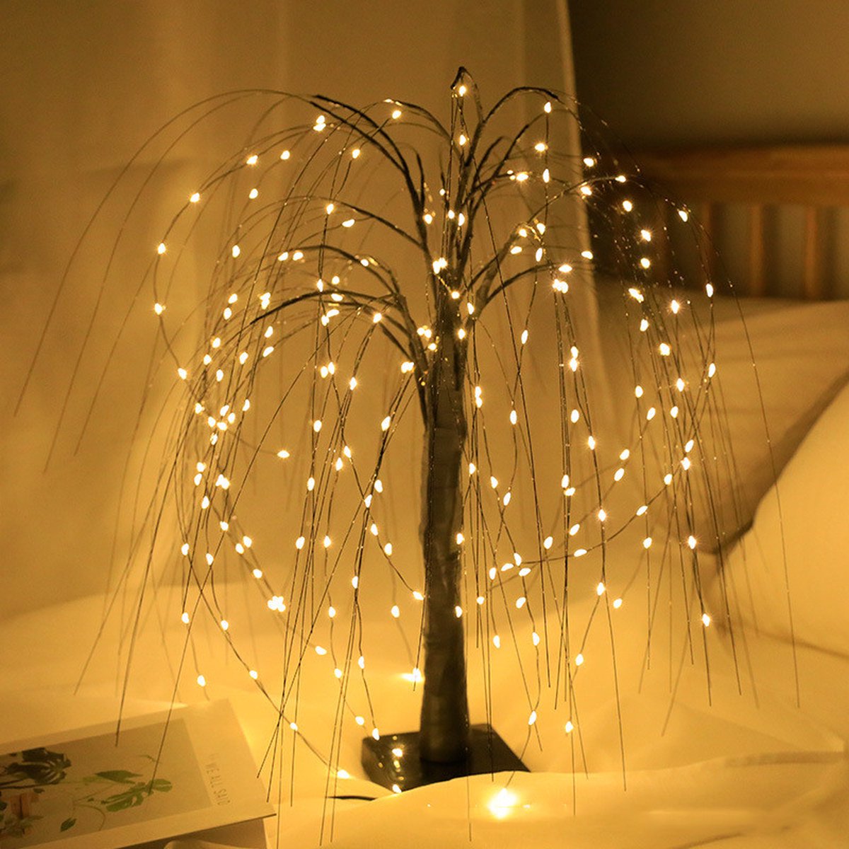 Elegant 50cm tall LED willow lamp with 7 modes - for living room and bedroom - Dual Power (USB and battery), warm white ambient light, energy-saving and versatile design - black - Image 7