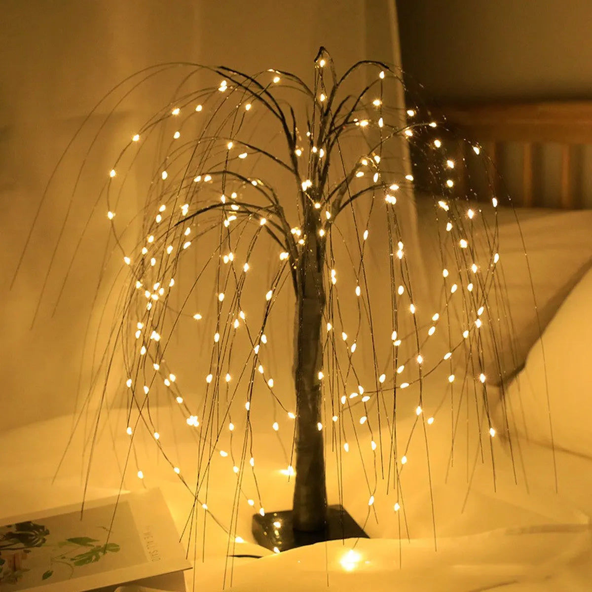 Elegant 50cm tall LED willow lamp with 7 modes - for living room and bedroom - Dual Power (USB and battery), warm white ambient light, energy-saving and versatile design - black - Image 7