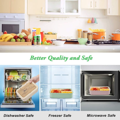 Lunch box, bento box, 3-compartment lunch box with cutlery, leakproof lunch box, freezer safe, dishwasher safe, microwave safe, lunch box for school, work, picnics and travel (green) - Image 3