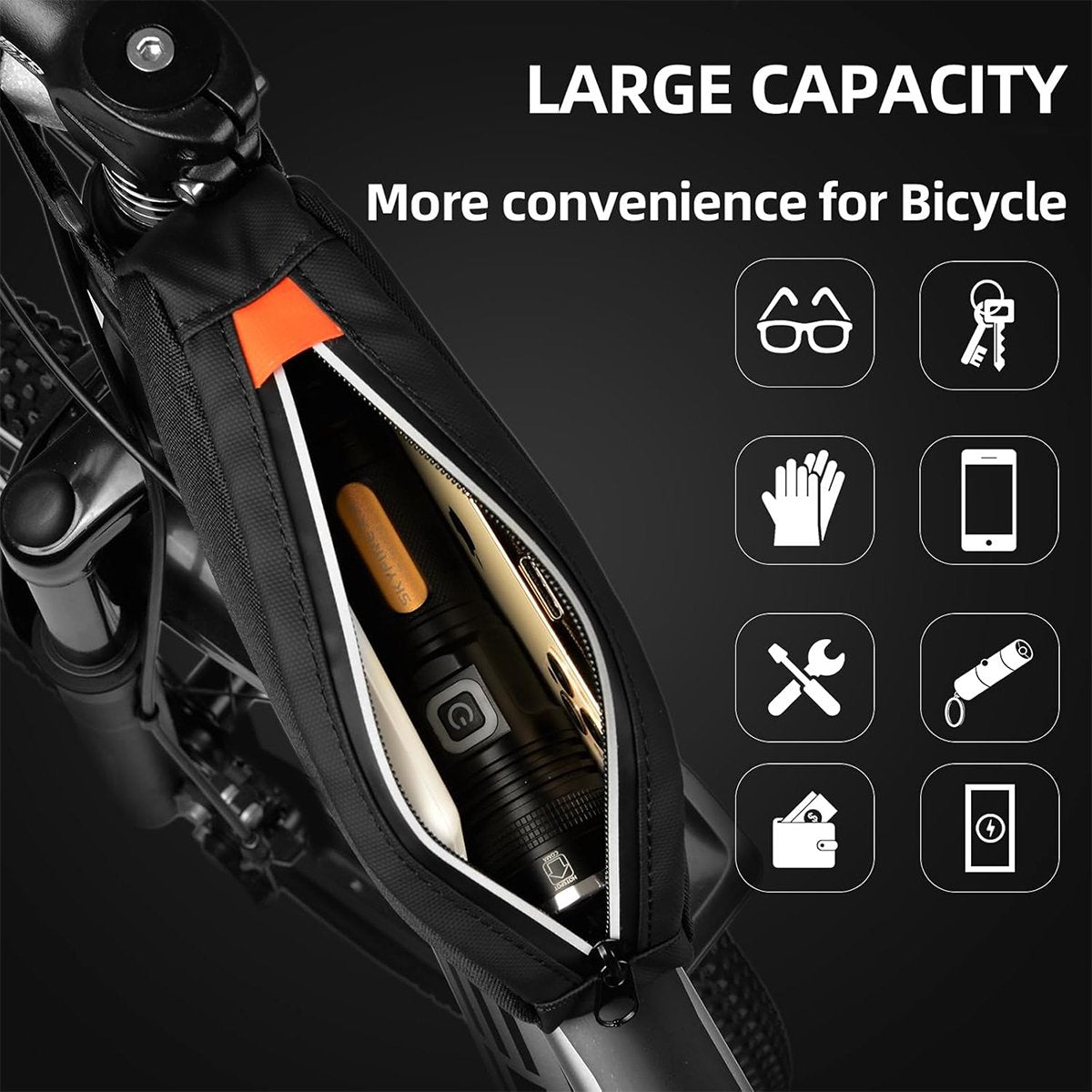 Waterproof bicycle bag for front frame, bicycle bag for top tube, suitable for road bikes, mountain bikes, outdoor cycling, travel and hiking - Image 4