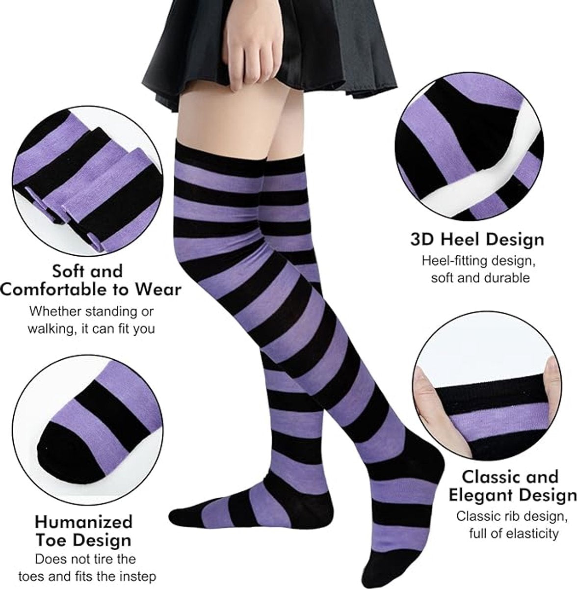 Socks - Women's Knee-High Socks - High Knee-High Socks - Sexy Socks - Women's Knee-High Socks - Stockings - Leg Warmers - Casual Outfit - Role Play - 6 Pairs - Image 4