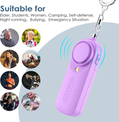 Personal Alarm - 130 dB - Security Siren - Self-Defense Siren - With LED Light-Up Keyring - For Children, Women, Students and Seniors (Purple) - Image 2