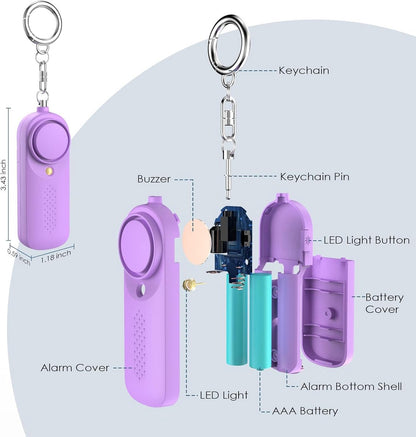 Personal Alarm - 130 dB - Security Siren - Self-Defense Siren - With LED Light-Up Keyring - For Children, Women, Students and Seniors (Purple) - Image 5