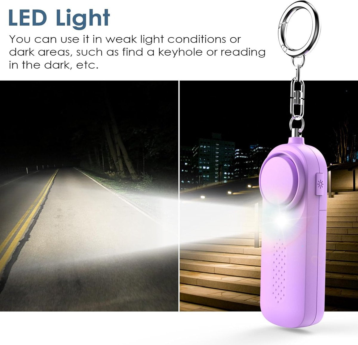Personal Alarm - 130 dB - Security Siren - Self-Defense Siren - With LED Light-Up Keyring - For Children, Women, Students and Seniors (Purple) - Image 6