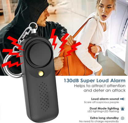Personal Alarm - 130 dB - Security Siren - Self-Defense Siren - With LED Light-Up Keyring - For Children, Women, Students and Seniors (Black) - Image 4