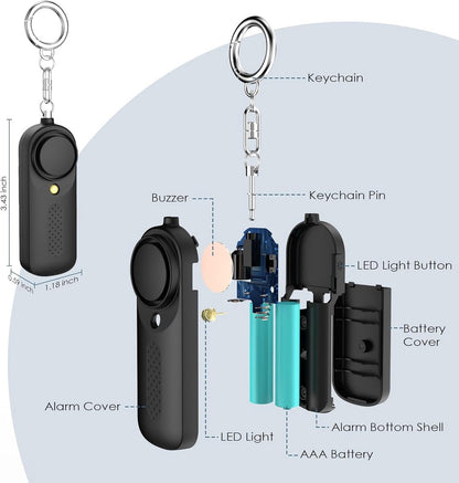 Personal Alarm - 130 dB - Security Siren - Self-Defense Siren - With LED Light-Up Keyring - For Children, Women, Students and Seniors (Black) - Image 5