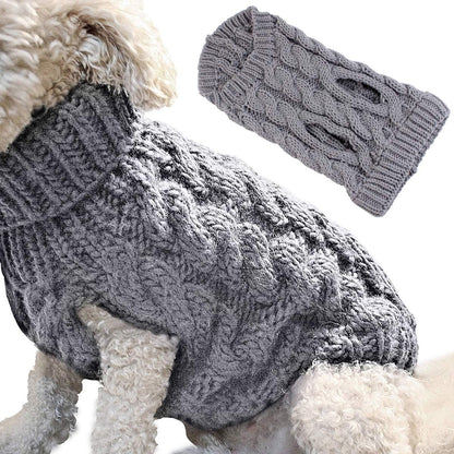 Dog Coat - Dog Vest - Warm Dog Coat - Winter Dog Sweater - Soft Knitted Wool Dog Clothes - Crochet Coat - Perfect for Small and Medium Dogs - Size XL - Grijs