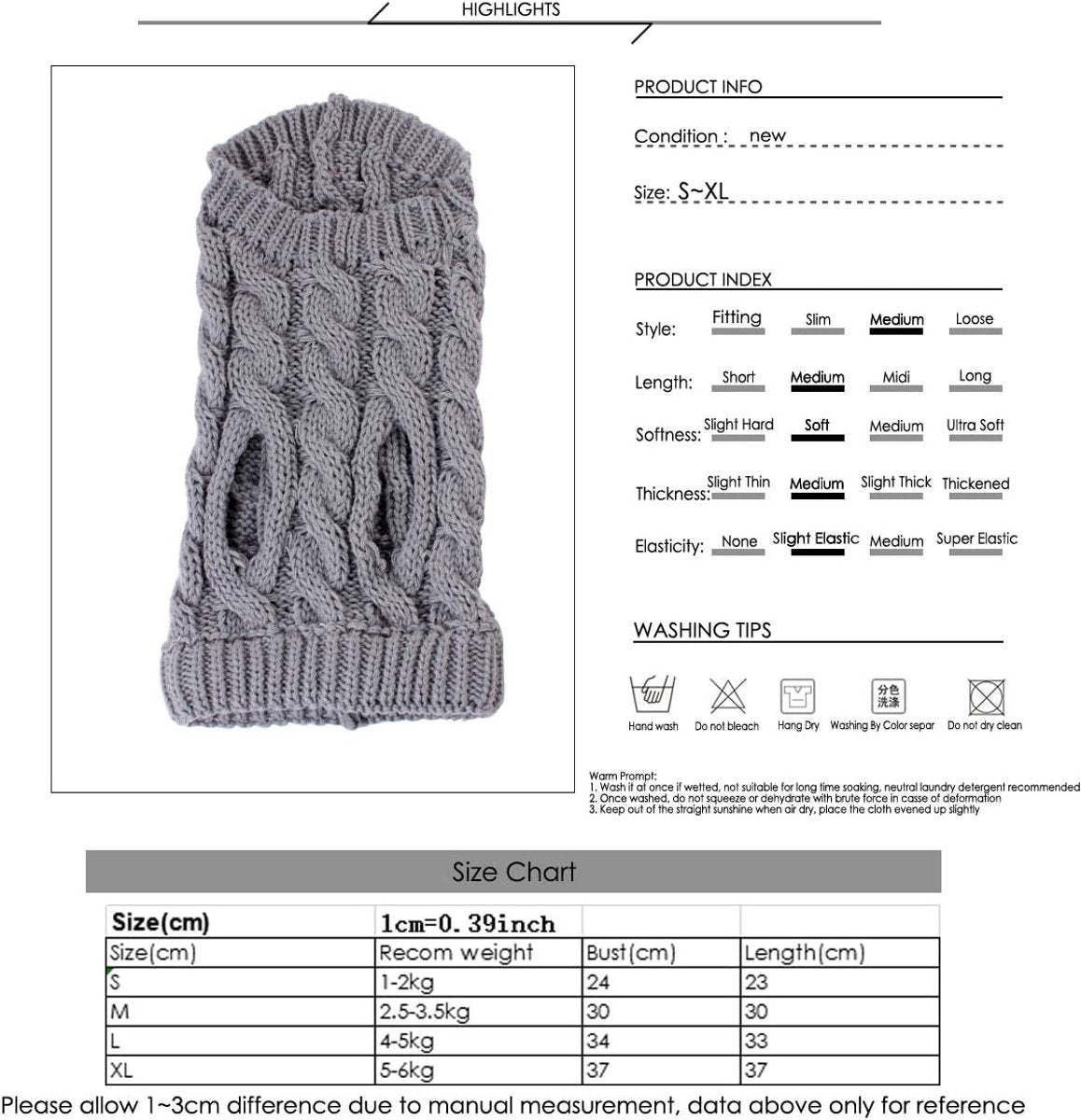 Dog Coat - Dog Vest - Warm Dog Coat - Winter Dog Sweater - Soft Knitted Wool Dog Clothes - Crochet Coat - Perfect for Small and Medium Dogs - Size XL - Grijs - Image 4