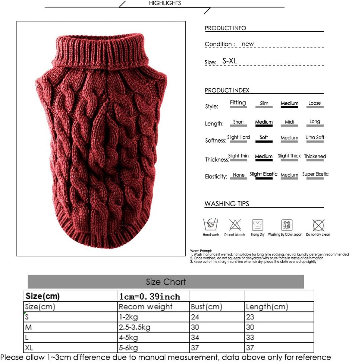 Dog Coat - Dog Vest - Warm Dog Coat - Winter Dog Sweater - Soft Knitted Wool Dog Clothes - Crochet Coat - Perfect for Small and Medium Dogs - Size L - Red - Image 2