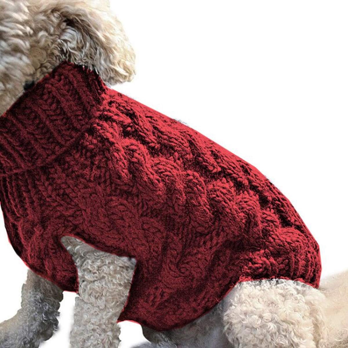 Dog Coat - Dog Vest - Warm Dog Coat - Winter Dog Sweater - Soft Knitted Wool Dog Clothes - Crochet Coat - Perfect for Small and Medium Dogs - Size L - Red - Image 3