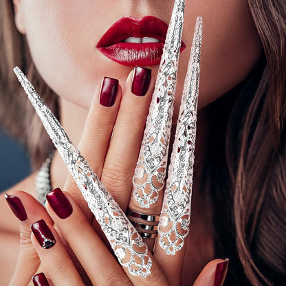 Nepnagels - Halloween kunst nails - Nageltips - Kunstnagels - Halloween decoratie- Glitter Nagels - Geschikt for girls - Halloween rollenspel - Zilver - Image 6