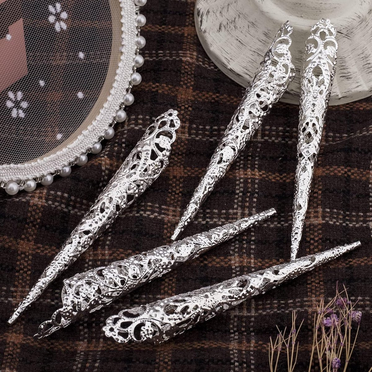 Nepnagels - Halloween kunst nails - Nageltips - Kunstnagels - Halloween decoratie- Glitter Nagels - Geschikt for girls - Halloween rollenspel - Zilver - Image 7