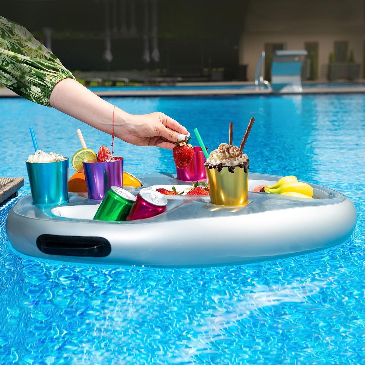 Inflatable pool party floats - Floating pool cup holder - Pool accessories - Silver - Image 3