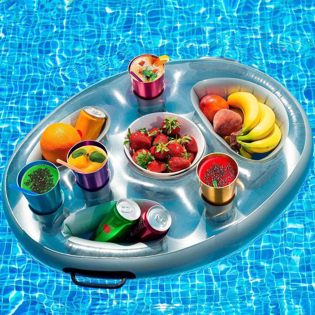 Inflatable pool party floats - Floating pool cup holder - Pool accessories - Silver - Image 7