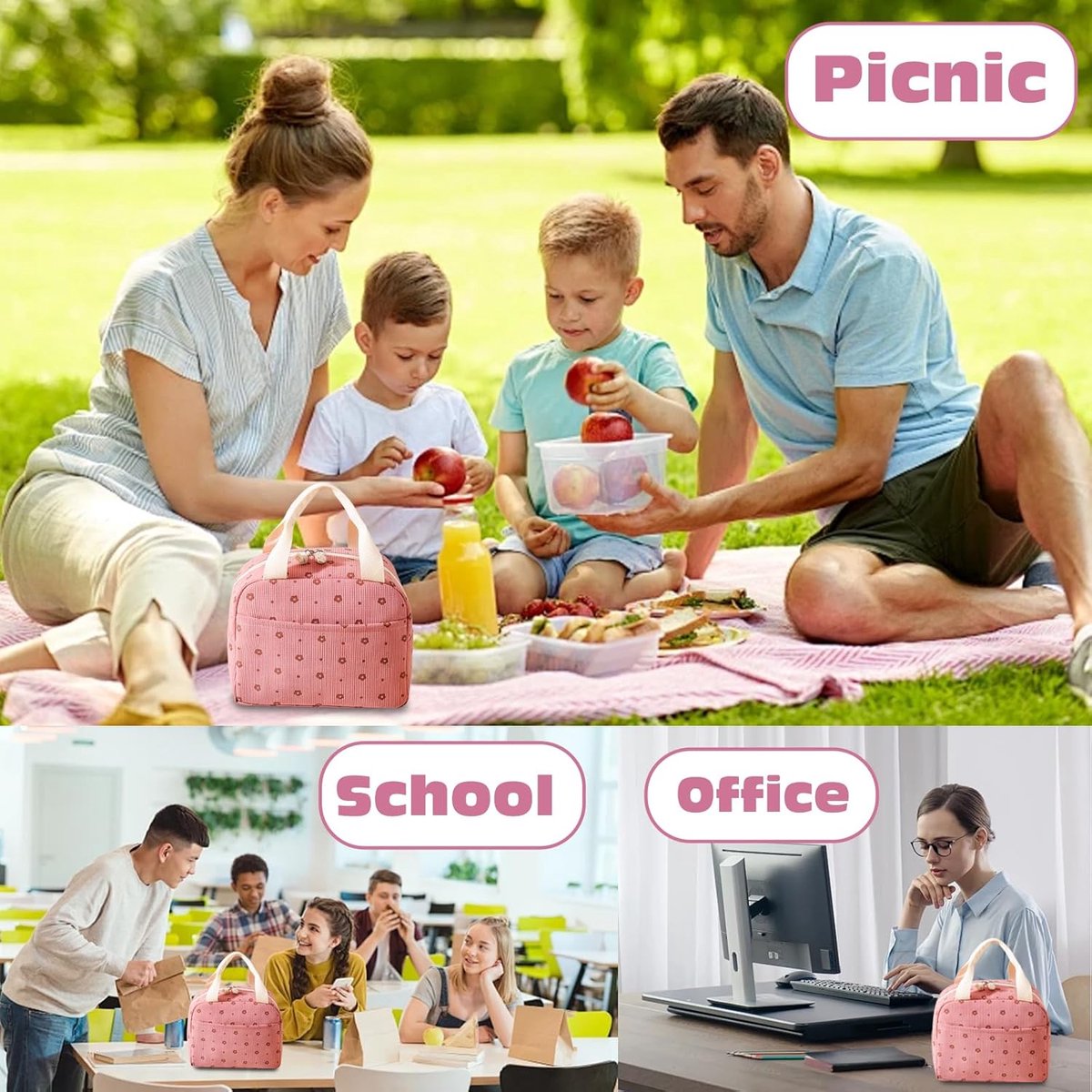 Women's Insulated Lunch Bag - Pink Insulated Bag for Work and School - Image 5