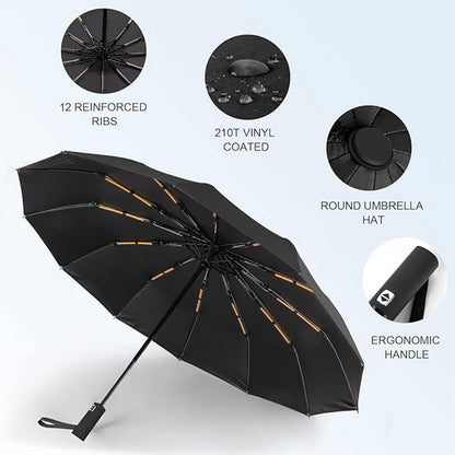 Folding umbrella, safety umbrella, windproof, pocket umbrella, automatic open and close, 105 cm, golf umbrella, 12 reinforced fiberglass ribs, 210T nylon umbrella, travel umbrella with UV protection - Image 3