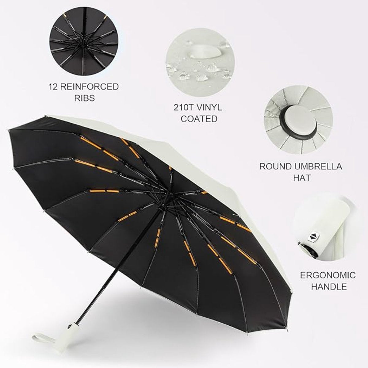 Folding umbrella, safety umbrella, windproof, pocket umbrella, automatic open and close, 105 cm, golf umbrella, 12 reinforced fiberglass ribs, 210T nylon umbrella, travel umbrella with UV protection - Image 7