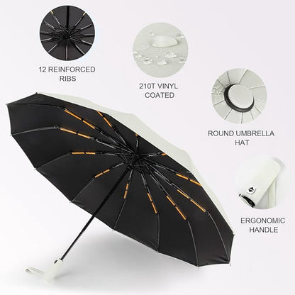 Folding umbrella, safety umbrella, windproof, pocket umbrella, automatic open and close, 105 cm, golf umbrella, 12 reinforced fiberglass ribs, 210T nylon umbrella, travel umbrella with UV protection - Image 7