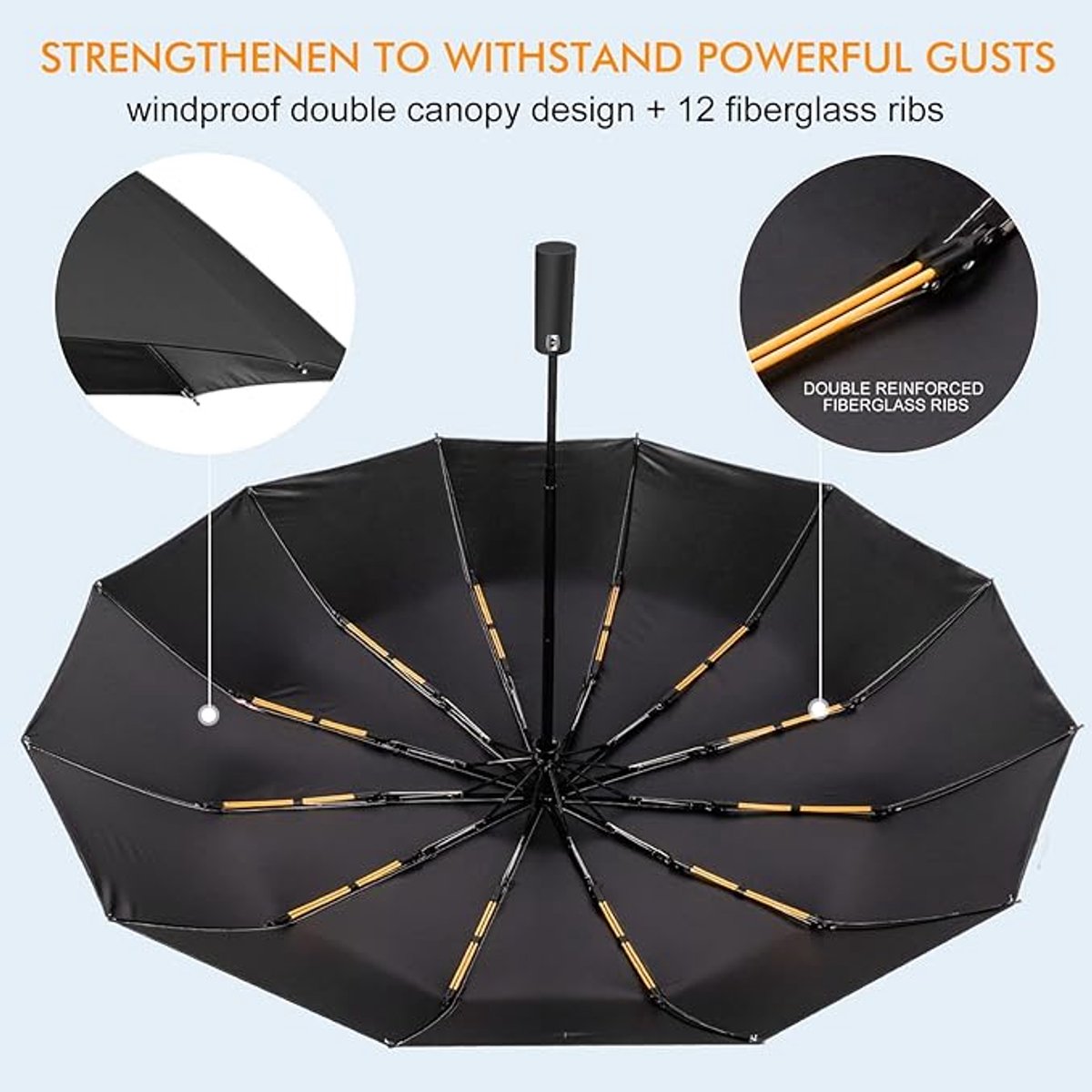 Folding umbrella, safety umbrella, windproof, pocket umbrella, automatic open and close, 105 cm, golf umbrella, 12 reinforced fiberglass ribs, 210T nylon umbrella, travel umbrella with UV protection - Image 8