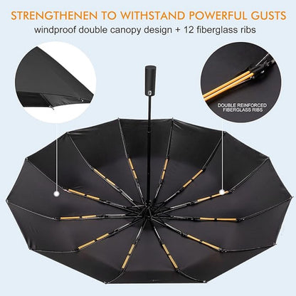 Folding umbrella, safety umbrella, windproof, pocket umbrella, automatic open and close, 105 cm, golf umbrella, 12 reinforced fiberglass ribs, 210T nylon umbrella, travel umbrella with UV protection - Image 8
