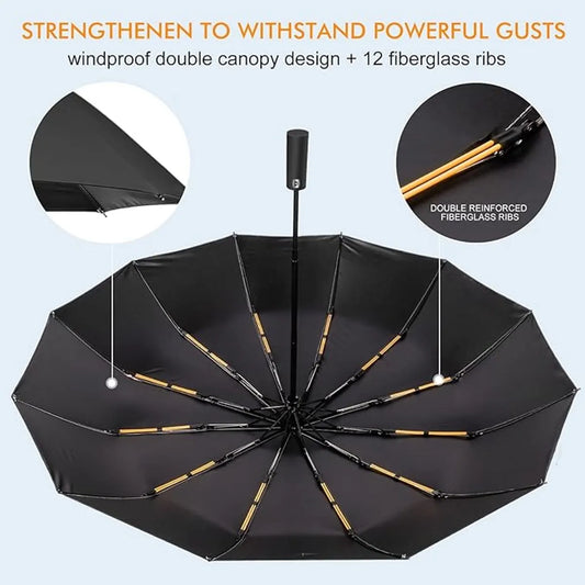 Folding umbrella, safety umbrella, windproof, pocket umbrella, automatic open and close, 105 cm, golf umbrella, 12 reinforced fiberglass ribs, 210T nylon umbrella, travel umbrella with UV protection - Image 8