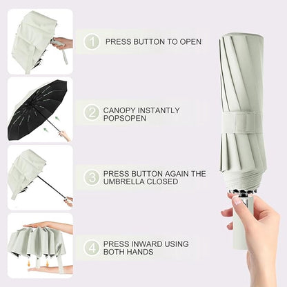 Folding umbrella, safety umbrella, windproof, pocket umbrella, automatic open and close, 105 cm, golf umbrella, 12 reinforced fiberglass ribs, 210T nylon umbrella, travel umbrella with UV protection - Image 9