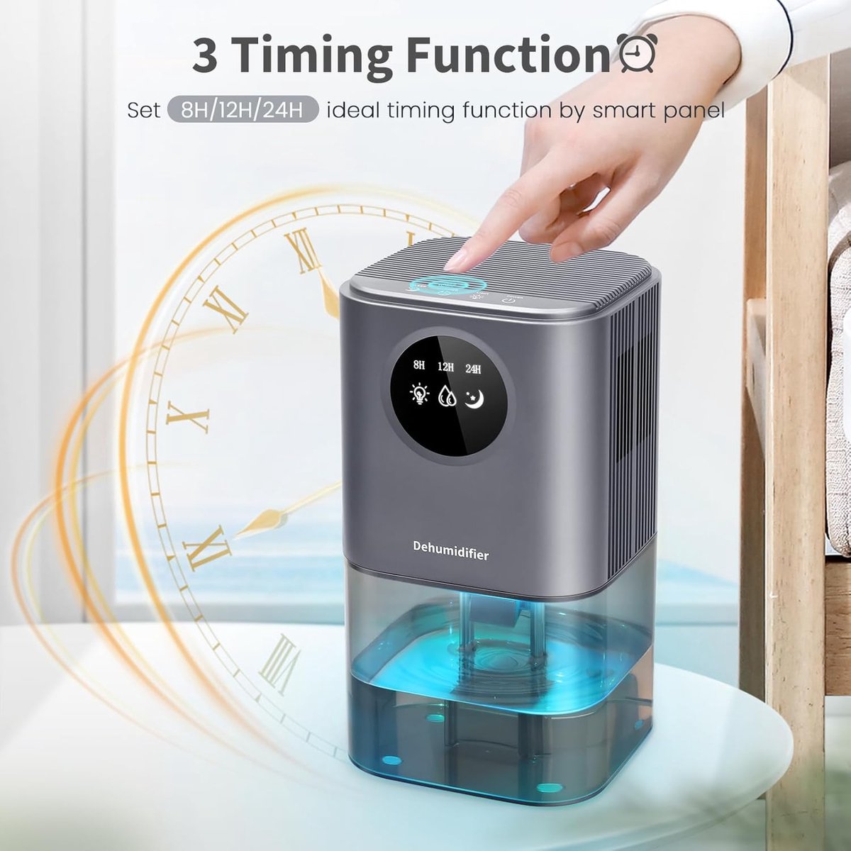 Dehumidifier - Intelligent Ultra - Silent Dehumidifier - Ultra-Quiet Portable Dehumidifier - For Drying Laundry - Dehumidifies Bedrooms, Bathrooms, Wardrobes, and Caravans - Black - Image 3