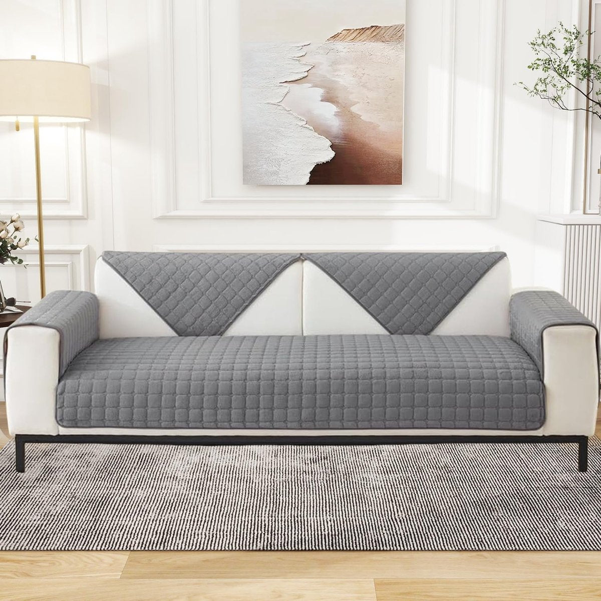Sofa cover - Corner sofa cover - Flannel sofa cover - Winter sofa cover - Winter - Sofa cover - Corner sofa cover (1/2/3/4 seater) - L-shaped sofa cover - Grey - 70 x 90 cm - Image 5