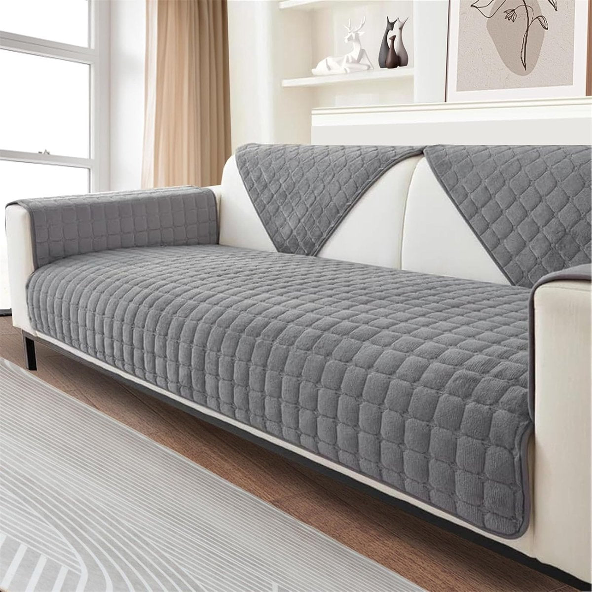 Sofa cover - Corner sofa cover - Flannel sofa cover - Winter - Winter sofa cover - Sofa cover - Corner sofa cover (1/2/3/4 seater) - L-shaped sofa cover - Grey - 90 x 90 cm - Image 6