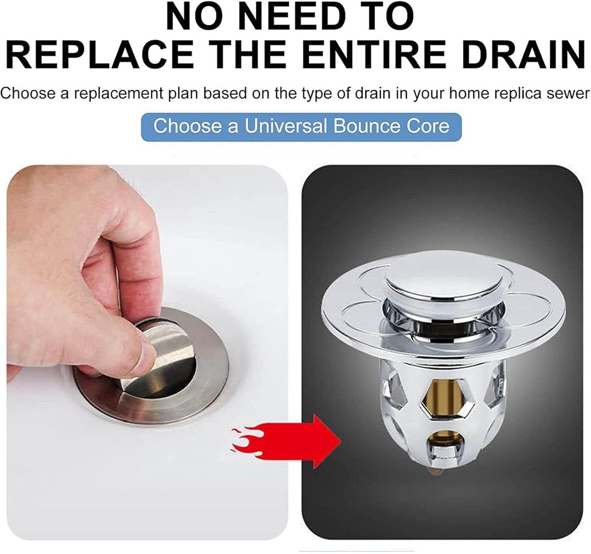Pop-on sink drain plug - Drain stopper - Drain strainer - Hair catcher - Sink - Drain plugs - Sinks - Bathroom/Kitchen - Hair - Chrome - For 34-40 mm - Image 4