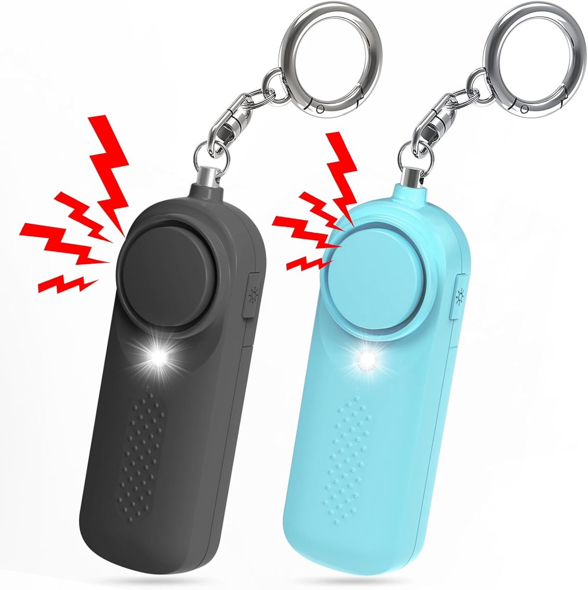 Pack of 2 personal alarms - Keychain - SOS button - 130 dB emergency signal - Personal safety alarm - Keychain with LED light for children, women and the elderly (black + blue) - Image 6
