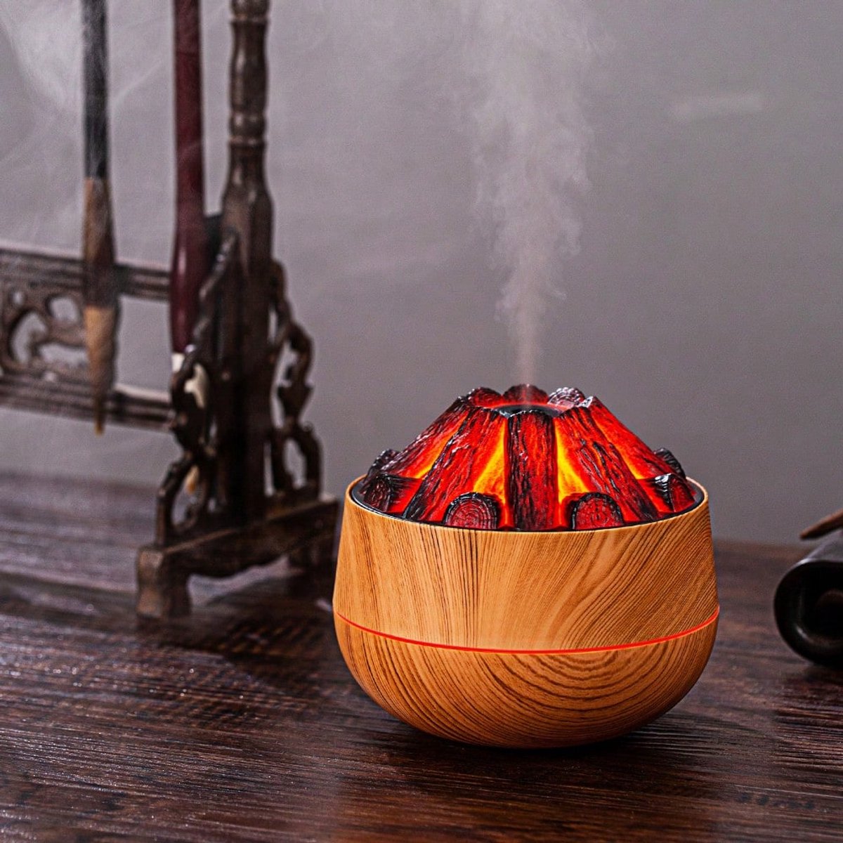 Aromatherapy Air Humidifier - Flame Effect Aromatherapy Diffuser - 300ml - Bedroom Humidifier - Campfire Shape - Small Ultra-Quiet USB Portable Humidifier for Home and Office (Light Color) - Image 3