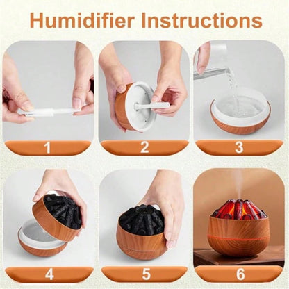 Aromatherapy Air Humidifier - Flame Effect Aromatherapy Diffuser - 300ml - Bedroom Humidifier - Campfire Shape - Small Ultra-Quiet USB Portable Humidifier for Home and Office (Light Color) - Image 4