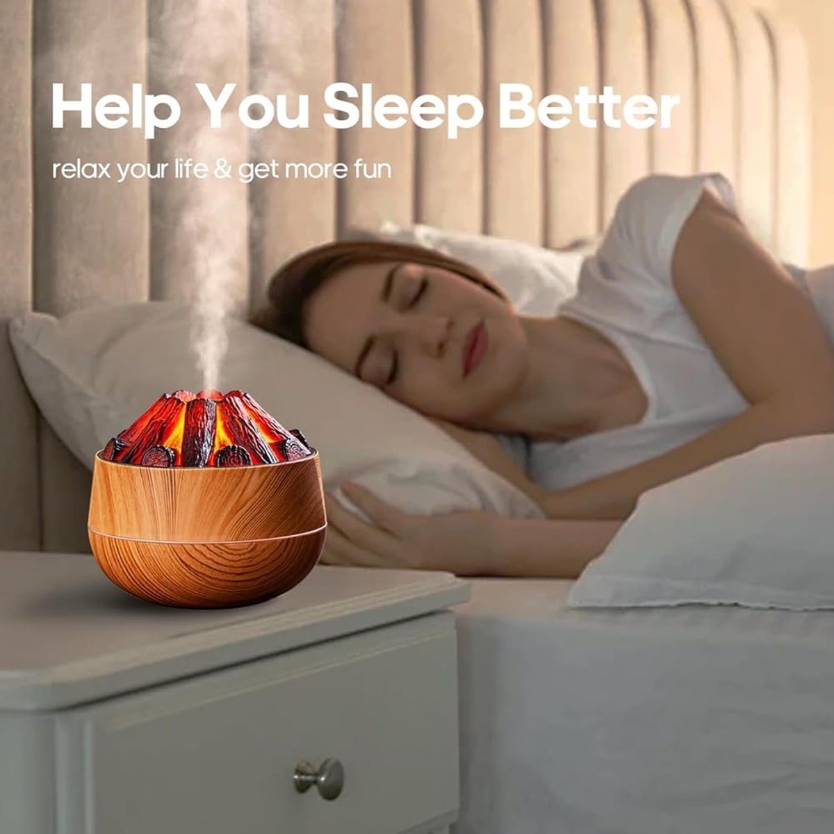 Aromatherapy Air Humidifier - Flame Effect Aromatherapy Diffuser - 300ml - Bedroom Humidifier - Campfire Shape - Small Ultra-Quiet USB Portable Humidifier for Home and Office (Light Color) - Image 6