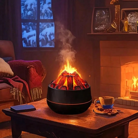 Aromatherapy Air Humidifier - Flame Effect Aromatherapy Diffuser - 300ml - Bedroom Humidifier - Campfire Shape - Small Ultra-Quiet USB Portable Humidifier for Home and Office (Dark) - Image 2