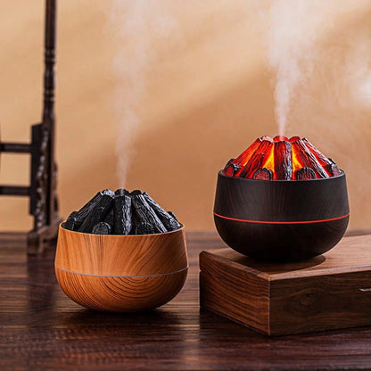 Aromatherapy Air Humidifier - Flame Effect Aromatherapy Diffuser - 300ml - Bedroom Humidifier - Campfire Shape - Small Ultra-Quiet USB Portable Humidifier for Home and Office (Dark) - Image 3