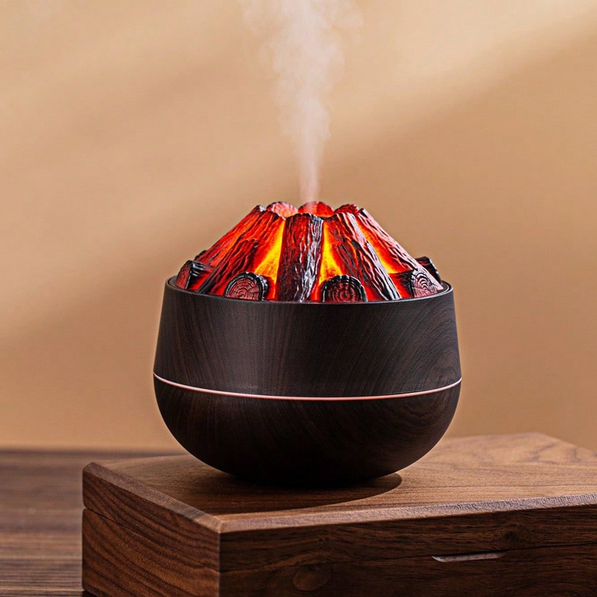 Aromatherapy Air Humidifier - Flame Effect Aromatherapy Diffuser - 300ml - Bedroom Humidifier - Campfire Shape - Small Ultra-Quiet USB Portable Humidifier for Home and Office (Dark) - Image 4