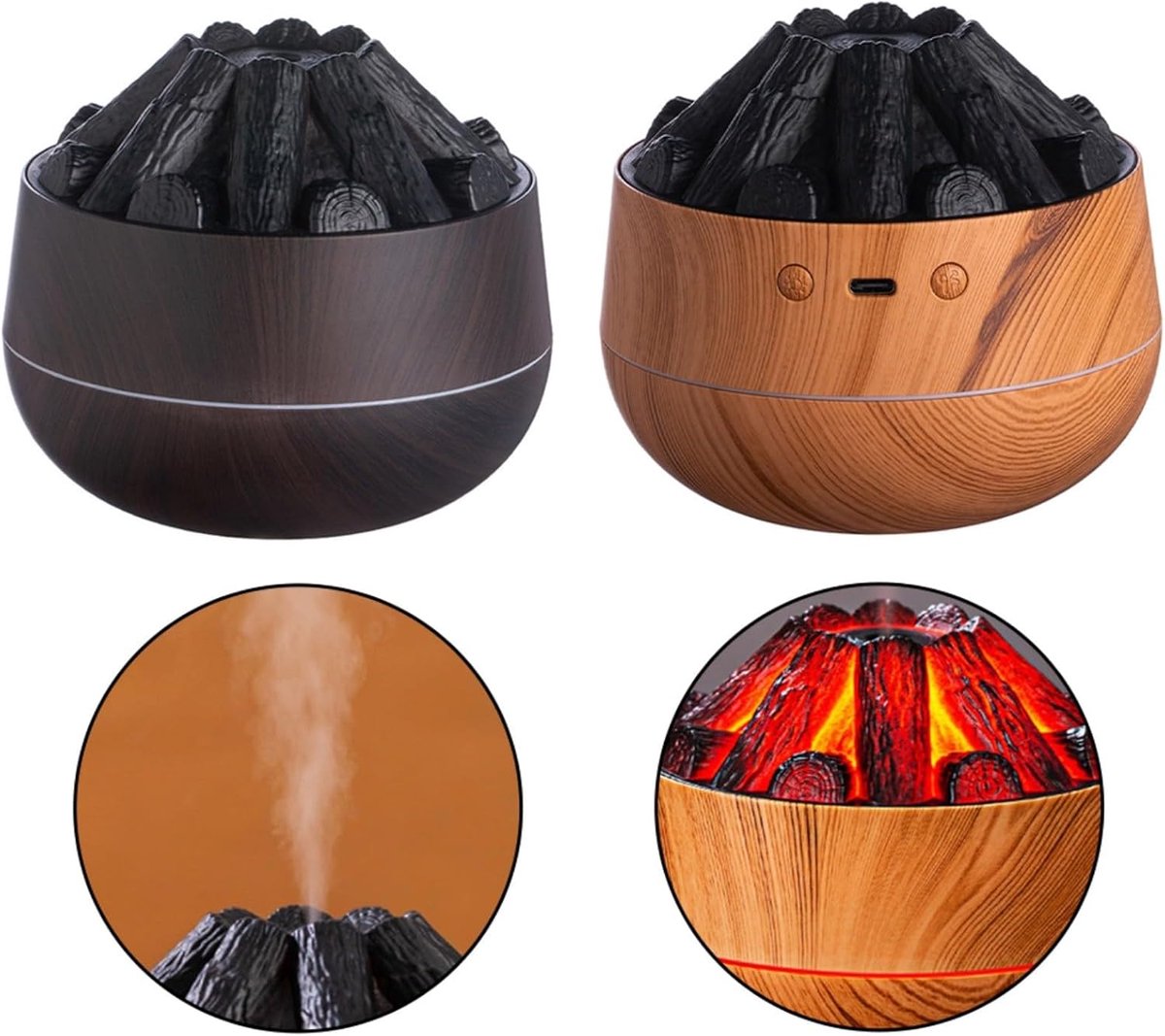 Aromatherapy Air Humidifier - Flame Effect Aromatherapy Diffuser - 300ml - Bedroom Humidifier - Campfire Shape - Small Ultra-Quiet USB Portable Humidifier for Home and Office (Dark) - Image 6