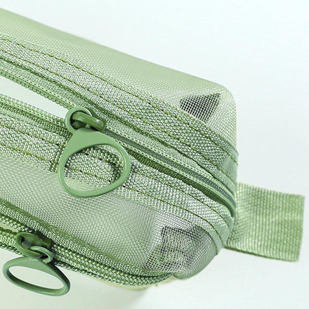 Double-layer mesh pencil case, large capacity pencil case, transparent pencil case for students, green - Image 2