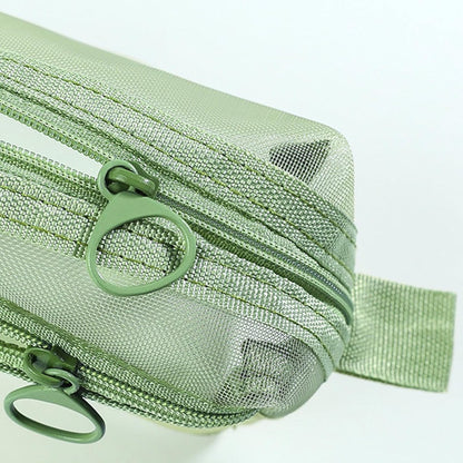 Double-layer mesh pencil case, large capacity pencil case, transparent pencil case for students, green - Image 2