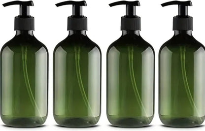 Set of 4 pump bottles 500 ML, green transparent plastic soap dispenser, refillable shampoo bottle.