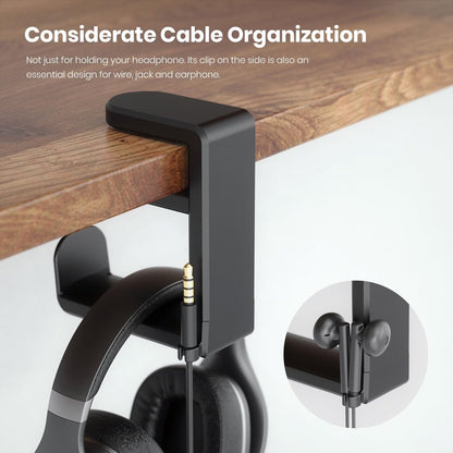 Headset Stand - Headset Holder - Rotating Headset Stand - Gaming Headset Stand - With 360-Degree Rotation and Cable Clip Organizer - Adjustable Clamp Mount Under Desk - Black - Image 2