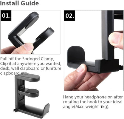 Headset Stand - Headset Holder - Rotating Headset Stand - Gaming Headset Stand - With 360-Degree Rotation and Cable Clip Organizer - Adjustable Clamp Mount Under Desk - Black - Image 5