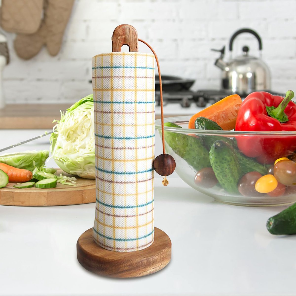 Paper towel roll holder - Paper towel roll holder - Wooden paper towel roll holder - Farmhouse style freestanding kitchen organizer - Fits most paper towel rolls - Image 4